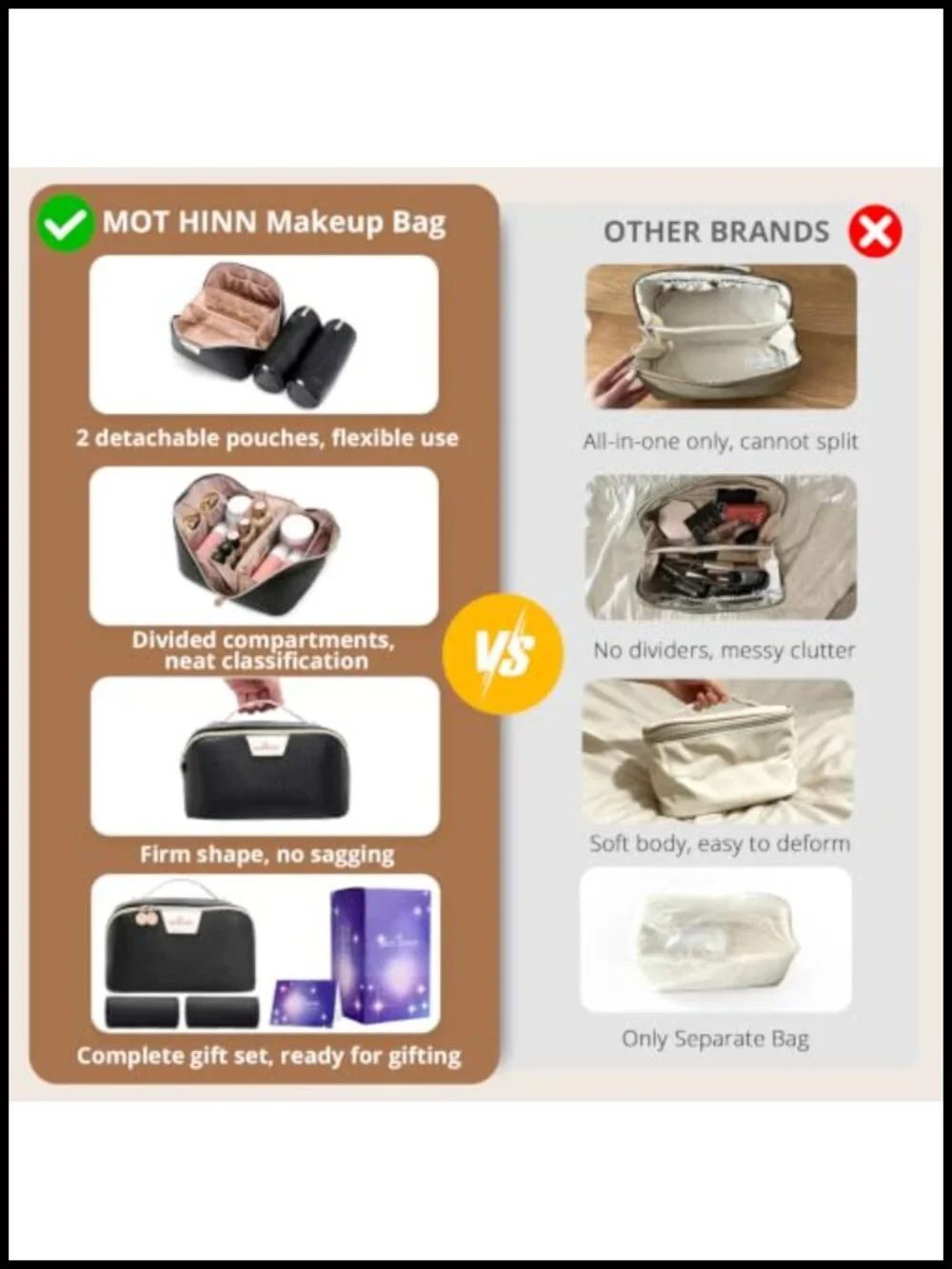 3-in-1 Travel Makeup Bag Organizer Vegan Leather Large Capacity Toiletry Case